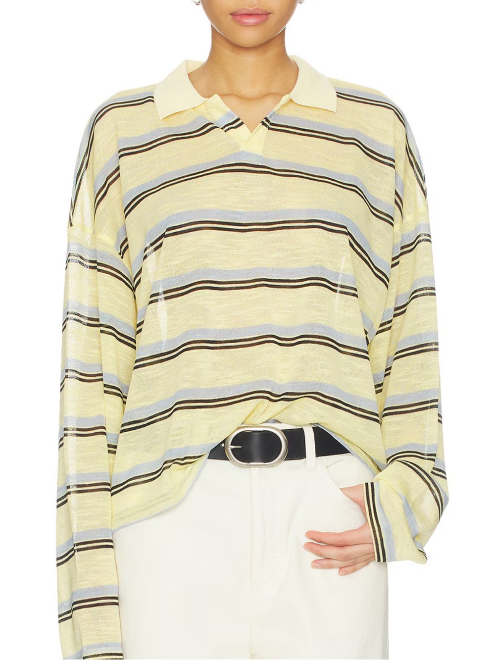 Lioness Yellow Striped Polo Top with Navy & White Stripes